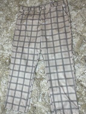 Men's Beige Plaid Dress Pants
